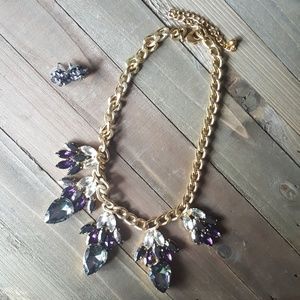 Gold chain with purple stones & earrings set